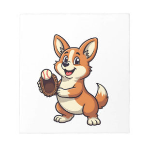 Vintage honkbal Corgi hondvanger Cartoon Vector Notitieblok