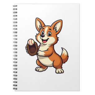 Vintage honkbal Corgi hondvanger Cartoon Vector Notitieboek