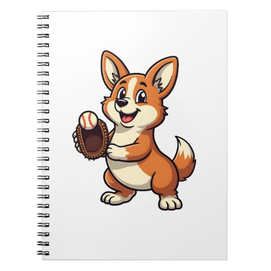 Vintage honkbal Corgi hondvanger Cartoon Vector  Notitieboek (Voorkant)