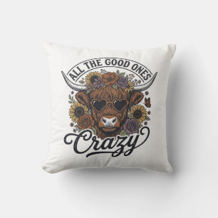Vintage Hoogland Koe Bloemig Dolle Quote Ontwerp_1 Kussen