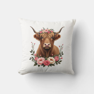 Vintage Hoogland Koe Florale Kroon Boho Boerderij Kussen