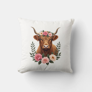 Vintage Hoogland Koe Florale Kroon Boho Boerderij Kussen