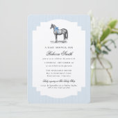 Vintage Horse Equine Blue Boy Elegant Baby Shower Kaart (Staand voorkant)