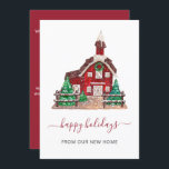 Vintage House Christmas Weve Cartes de fin de anné<br><div class="desc">Vintage sapin de Noël Maison rouge Nous avons déménagé faire-part de déménagement</div>