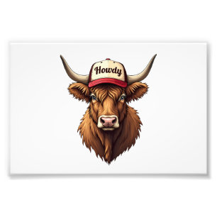 Vintage Howdy Highland Koe Western Trucker Hoed St Foto Afdruk
