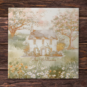 Vintage huis in The Green Meadow Cottagecore Kunst Tegeltje