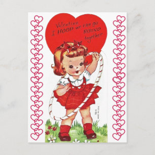 Vintage Hula Hoop Girl Valentijn Briefkaart