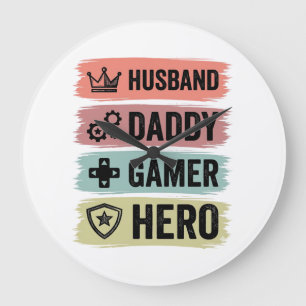 Vintage Husband Daddy Gamer Held Geometrisch T-Shi Grote Klok