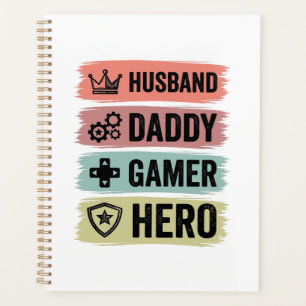 Vintage Husband Daddy Gamer Held Geometrisch T-Shi Planner