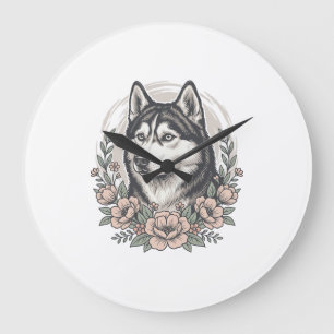 Vintage Husky Bloemstuk Shirt Ontwerp_1 Grote Klok