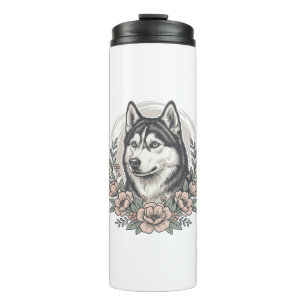 Vintage Husky Bloemstuk Shirt Ontwerp_1 Thermosbeker