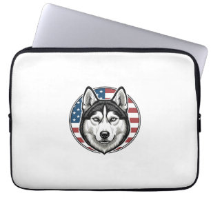 Vintage Husky Patriottische Hond Vector T-shirt On Laptop Sleeve