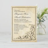 Vintage huwelijksuitnodiging met bloeiende werveli kaart (Staand voorkant)