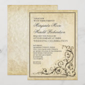 Vintage huwelijksuitnodiging met bloeiende werveli kaart (Voorkant / Achterkant)