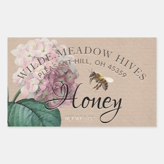 Vintage Hydrangea fleur & abeilles Miel Étiquette  (Devant)