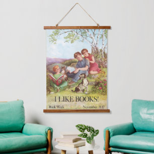 Vintage "I Like Books" Poster van Kate Seredy 1962 Hangend Wandkleed