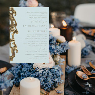 Vintage Icy Blue 2 Locatie Kerk Trouwuitnodiging Kaart