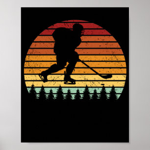 Vintage ijshockeyspeler retro schaats poster