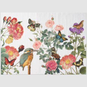 Vintage ijsvogel, bloemen vlinders decoupage tissuepapier