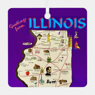 Vintage Illinois Groeten Metalen Ornament