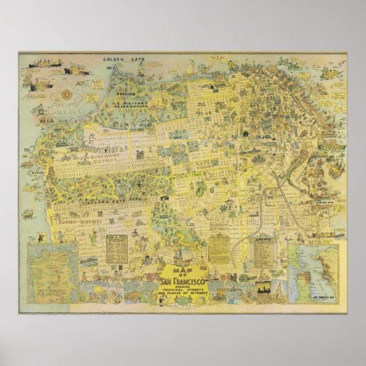 Vintage Illustrated San Francisco Map 1970 Poster (Devant)