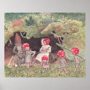 Vintage illustratie bos kinderen Elsa Beskow  Poster