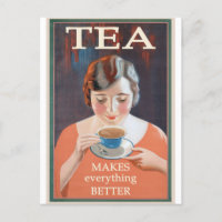 Vintage illustratie Briefkaart Tea Lover Cafe