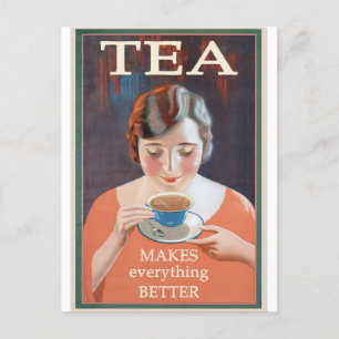 Vintage illustratie Briefkaart Tea Lover Cafe