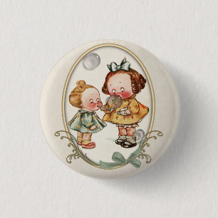 Vintage illustratie Buttonnen Tiny Toddlers Ronde Button 3,2 Cm