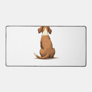 Vintage illustratie van hond van achteren in bruin bureaumat