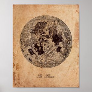 Vintage image Moon Astronomy Antiek Paper Poster
