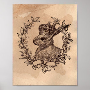 Vintage image Rabbit in Wreata Tea Sined Paper Poster