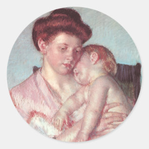 Vintage Impressionisme, Slaapbaby door Mary Cassat Ronde Sticker