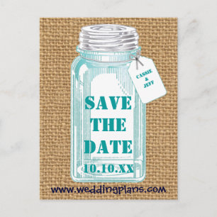 Vintage inblikpot met Burlap Aankondigingskaart