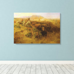 Vintage Indianen, Buffalo Jacht door CM Russell Canvas Afdruk