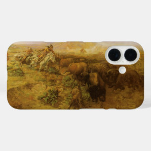 Vintage Indianen, Buffeljacht door CM Russell iPhone 16 Hoesje
