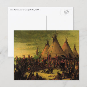 Vintage Indianen, Sioux Oorlogsraad door Catlin Briefkaart