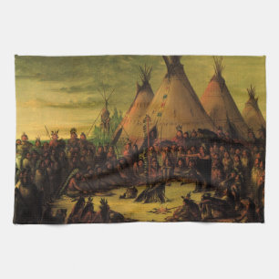 Vintage Indianen, Sioux Oorlogsraad door Catlin Theedoek