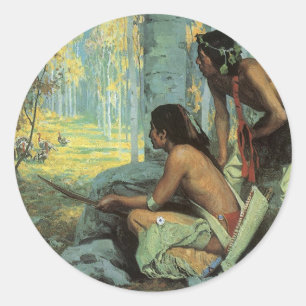 Vintage Indianen, Taos Turkey Hunters door Couse Ronde Sticker
