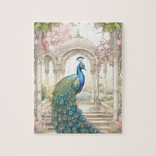 Vintage Indiase stijl bloemrijke tuin pauw Legpuzzel