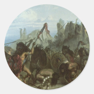 Vintage Indiërs, Bison Dance van Karl Bodmer Ronde Sticker