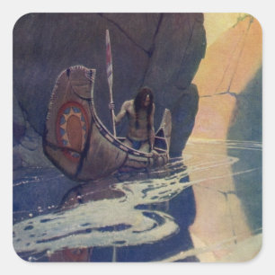 Vintage Indische Kano Peddelen Zon Klassieker Vierkante Sticker
