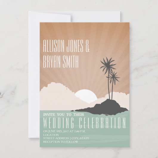 Vintage Inspiré Island Beach Mariage Invitation (Devant)