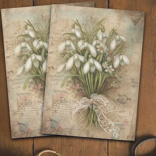 Vintage-inspired Snowdrop Bouquet Decoupage  Tissuepapier