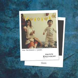 Vintage Instant Foto Gouden Hanukkah Slinger Feestdagenkaart