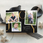 Vintage instantané JOIE JEUNESSE 3 Carte photo<br><div class="desc">Ce carte photo de vacances moderne dispose de trois photos de différentes tailles sur un arrière - plan chic presque noir avec "JOY" en beige de chameau arrangé avec soin, et espace pour votre accueil/signature familiale. Cette conception comprend une photo horizontale, une photo carré et une photo verticale. Au fond,...</div>