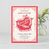 Vintage invitation à gâteau mariage rouge mignon (Debout devant)