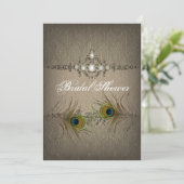 Vintage invitation chic paon douche nuptiale (Debout devant)