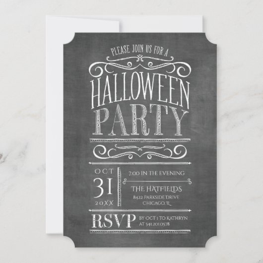Vintage Invitation de la partie Halloween Chalkboa (Devant)