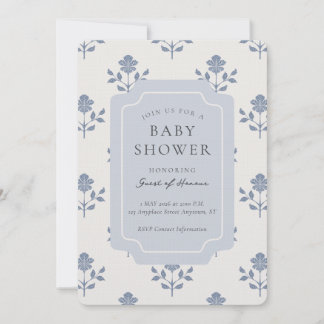 Vintage Iris Blokprint Bloemachtige Baby Shower Kaart